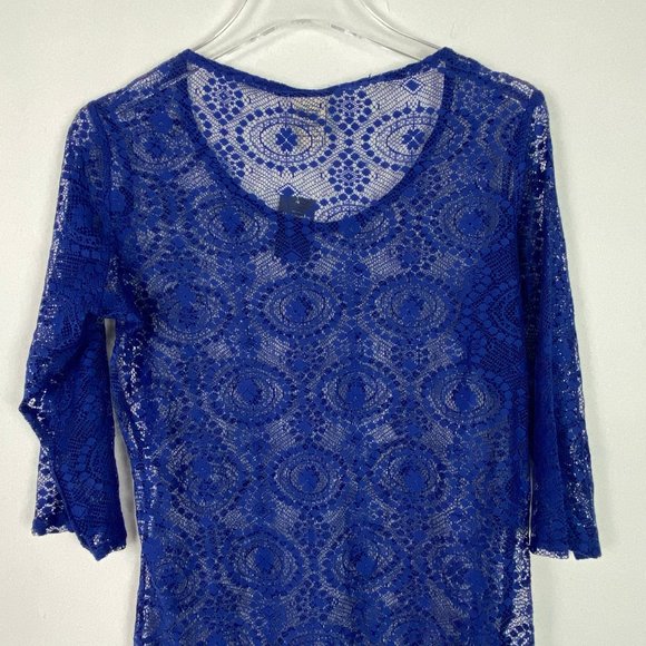 NWT Abercrombie & Fitch Royal Blue Lace 3/4 Sleeve Top Swim Cover Up Size XS NEW - Picture 8 of 9